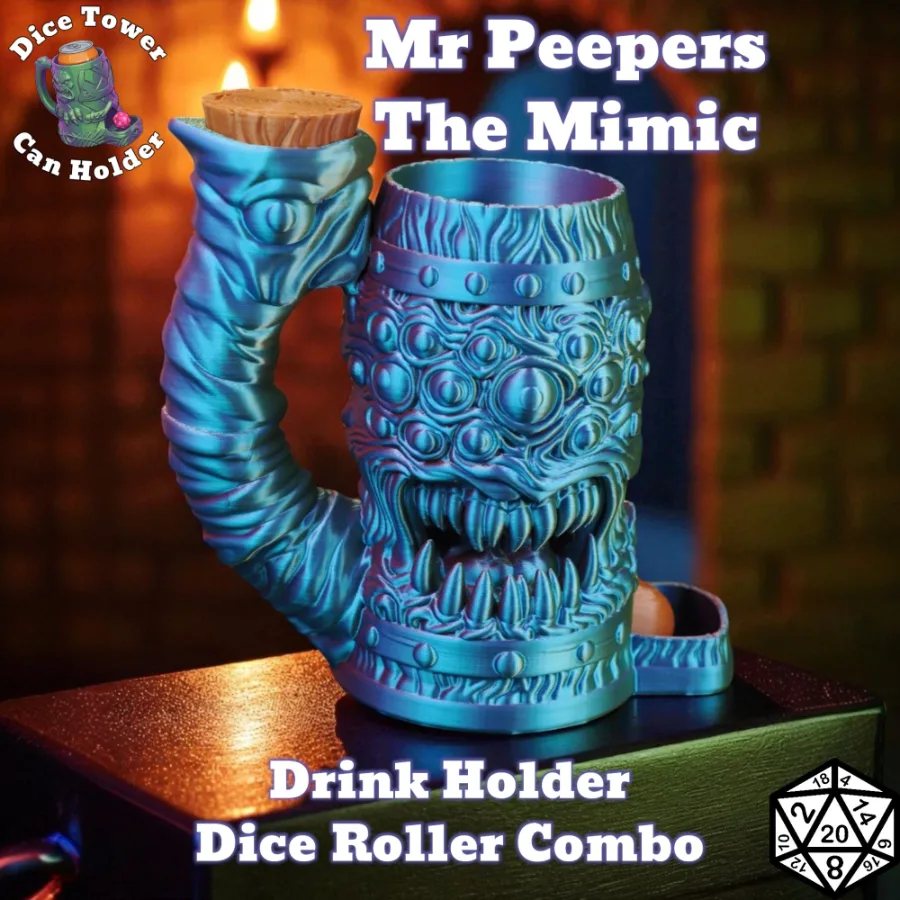 Dungeons and Dragons Gift - Mr Peepers The Mimic Dice Roller Can holder combo