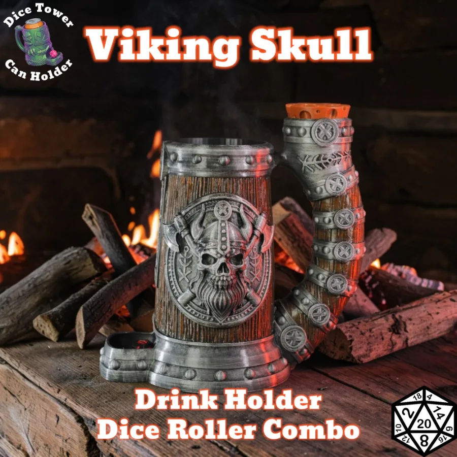 Dungeons and Dragons Gift - Viking Skull Can holder and Dice Roller Combo