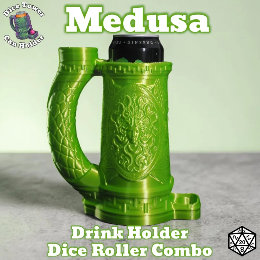 Dungeons and Dragons Gift - Medusa Can Holder and Dice Roller Combo