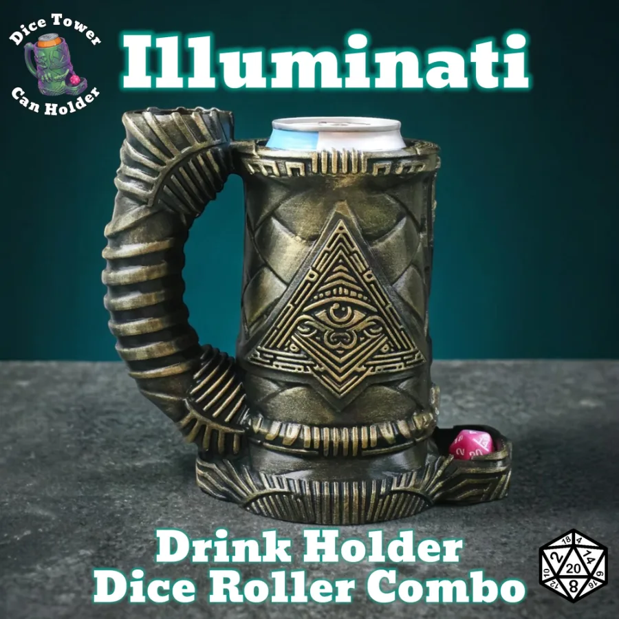 Illuminati Can Holder and Dice Roller Combo - Dungeons and Dragons Gift