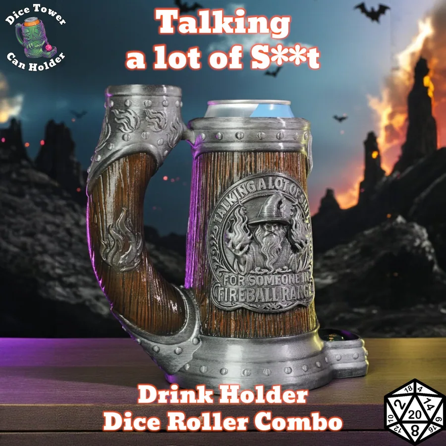 Wizard Dice Roller Can Holder combo - Fireball Range D&D