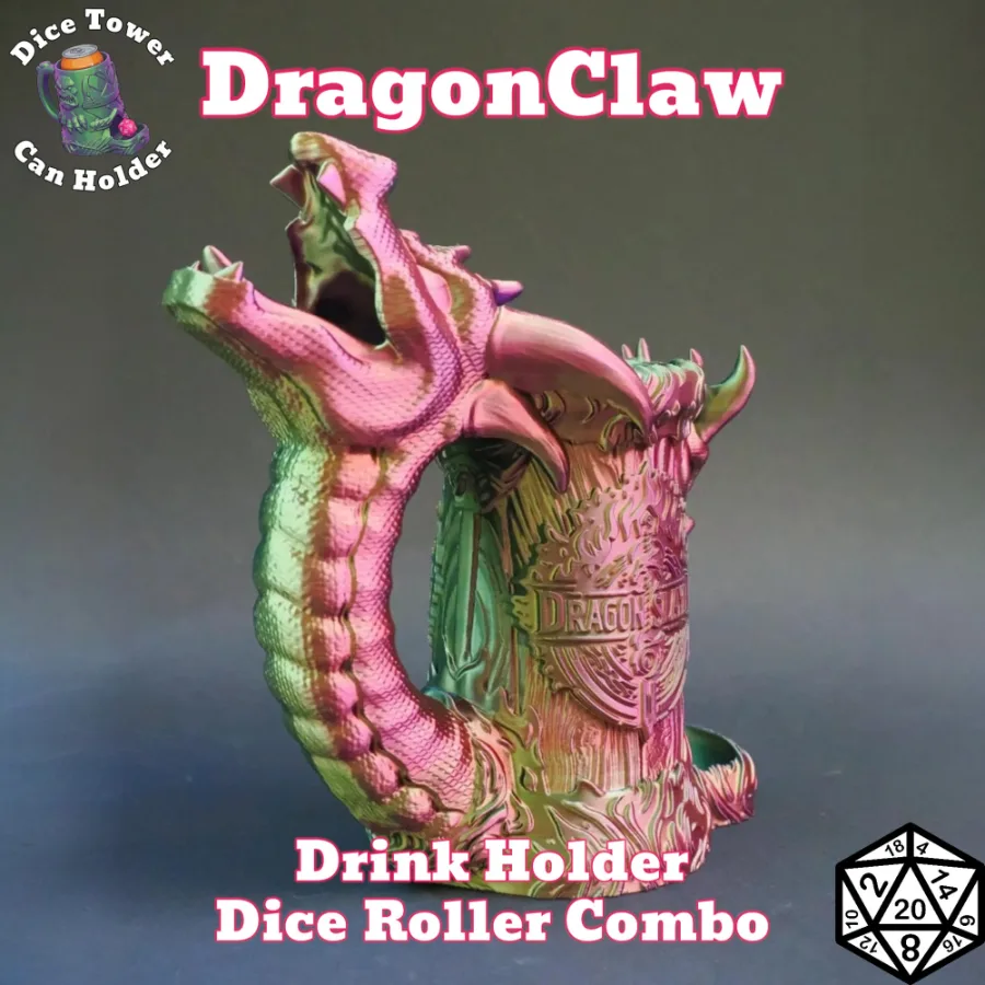 Dungeons and Dragons Gift - Dragonclaw Can Holder and Dice Roller Combo