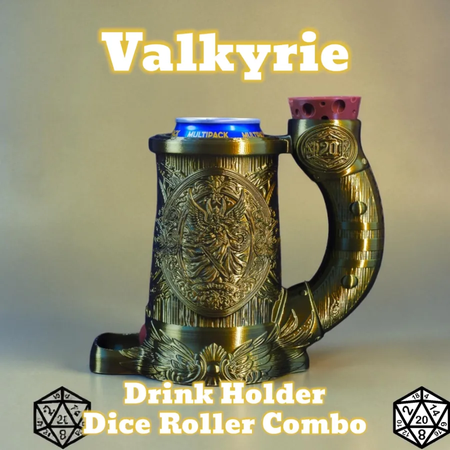 Dungeons and Dragons Gift - Valkyrie Can Holder and Dice Rollers Combo