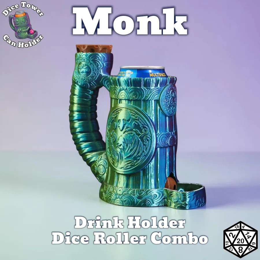 Dungeons and Dragons Gift - Monk Class Can Holder and Dice Rollers Combo