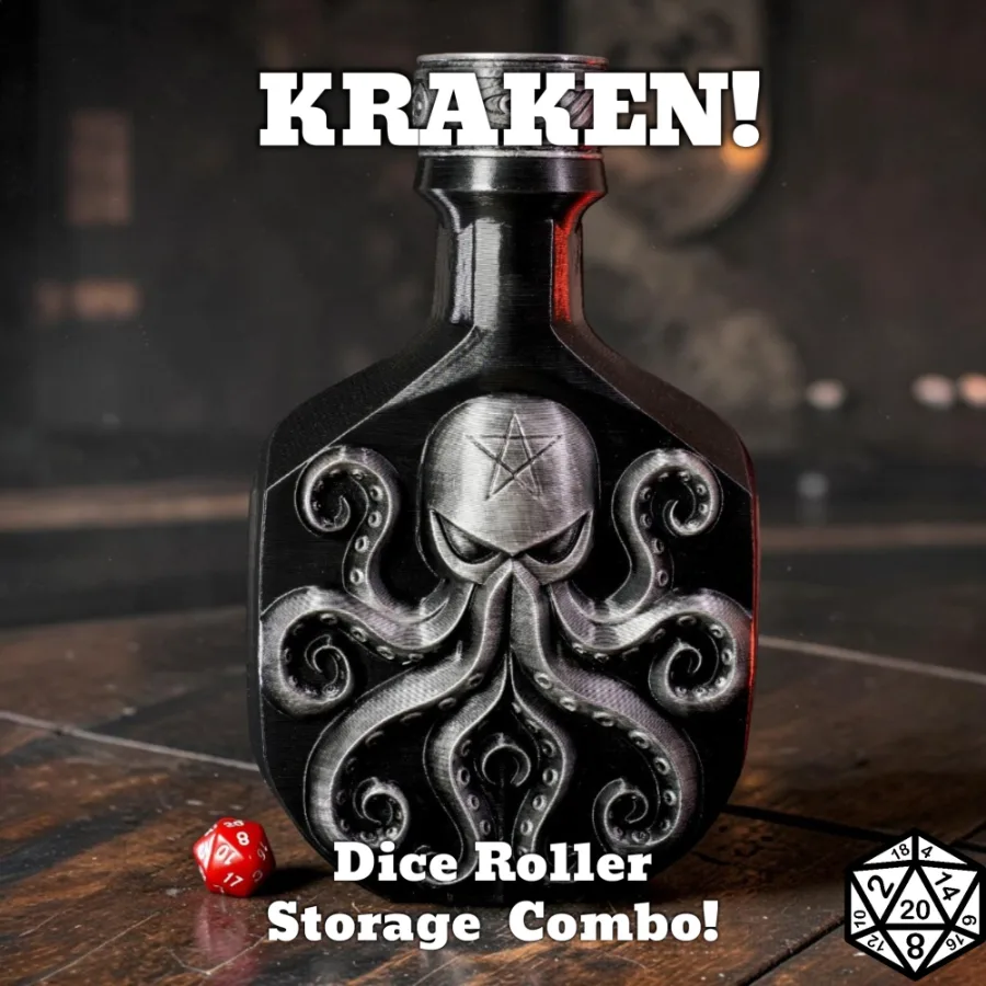 Dungeons and Dragons Gift - Kraken Dice Tower Bottle Roller & Storage combo
