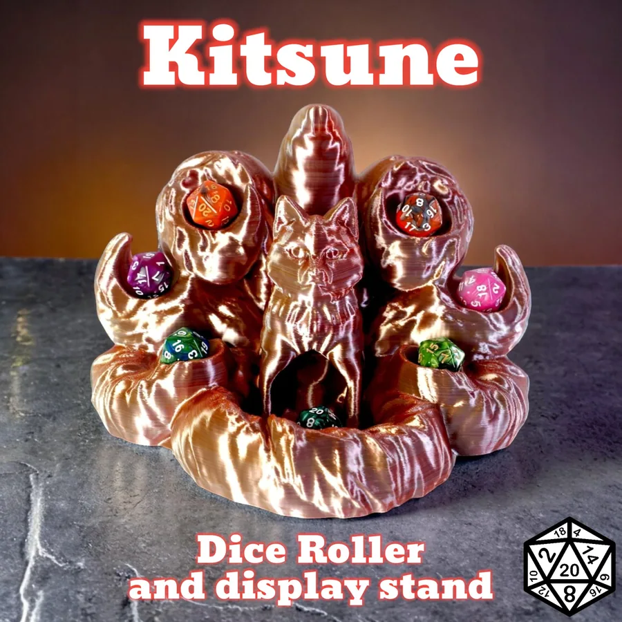 Kitsune Dice Tower: 7-Tailed Fox RPG Dice Holder combo