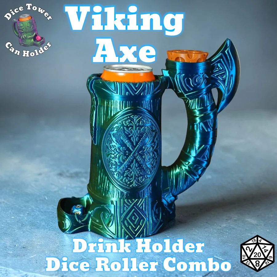 Viking Axe Can Holder and Dice Roller Combo, D&D Gaming
