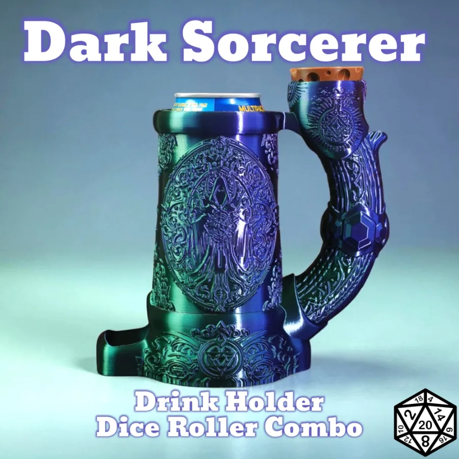 Dungeons and Dragons Gift - Dark Sorcerer Can Holder and Dice Roller Combo