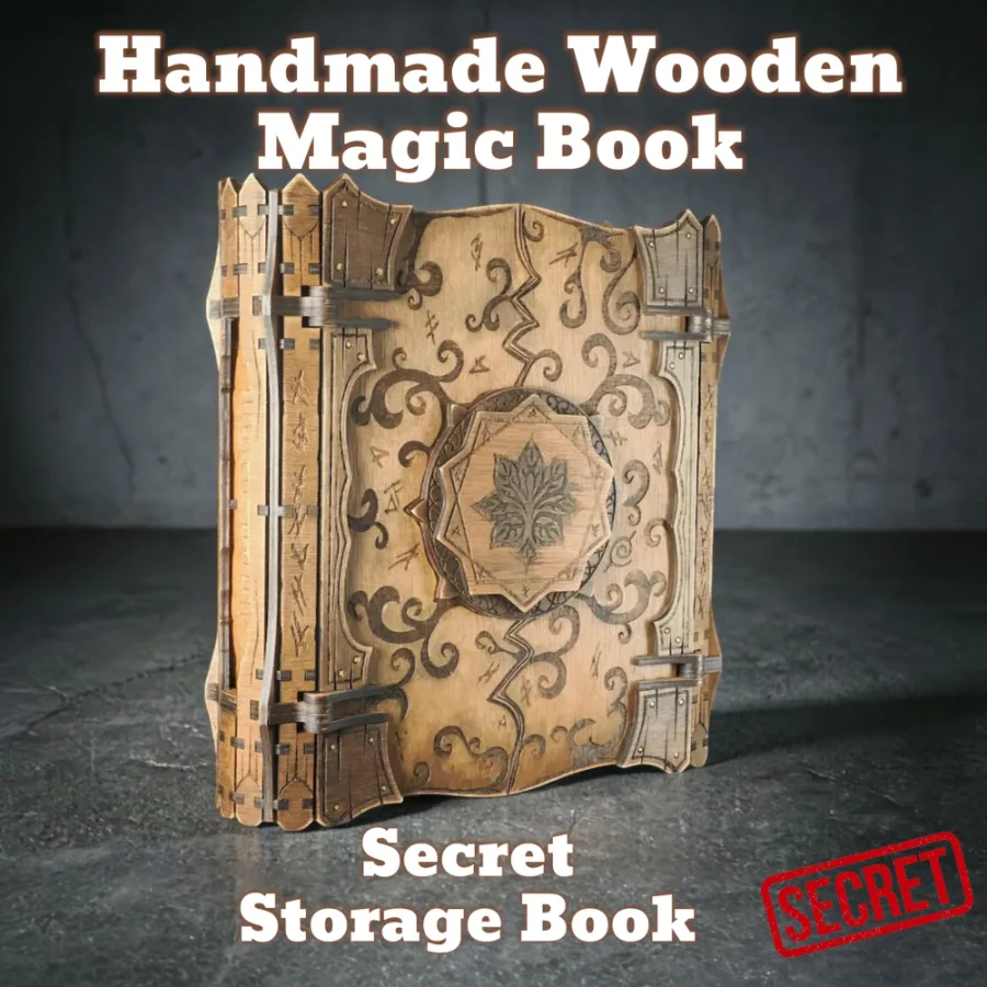 Handmade Wooden Magic Book Box – Secret Storage D&D