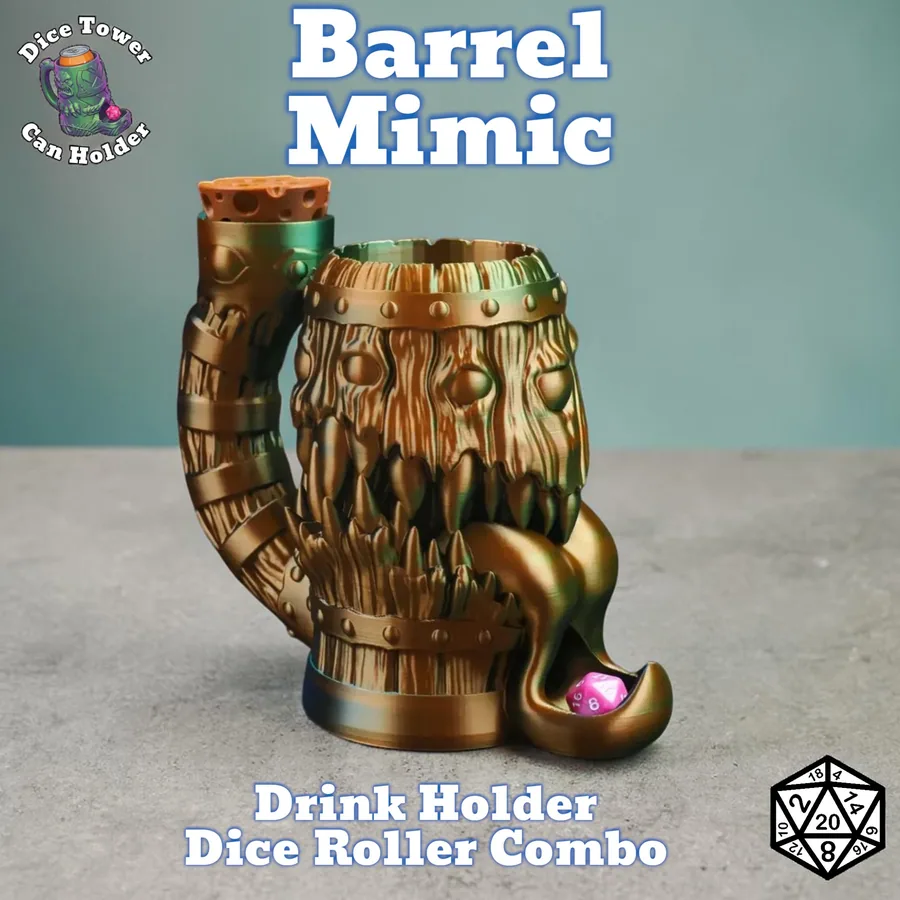 Beer Barrel Mimic Dice Roller and Drink Holder – D&D Tabletop RPG Accessory