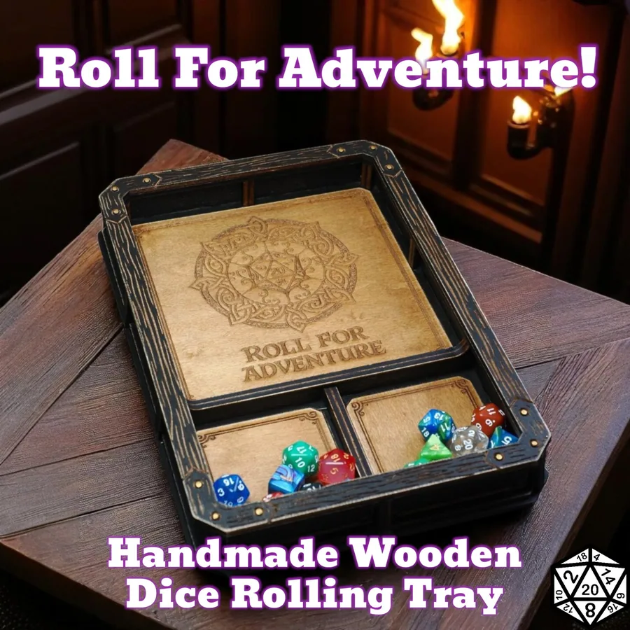 Wooden Dice Rolling Tray – Carved Maple D&D and RPG Dice Holder