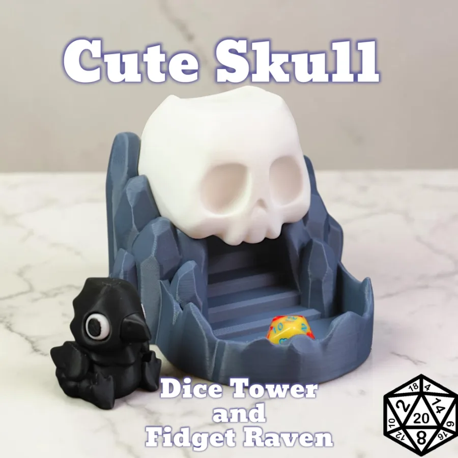 Dungeons and Dragons Gift - Goth Skull Dice Tower/Roller with Raven Magnet