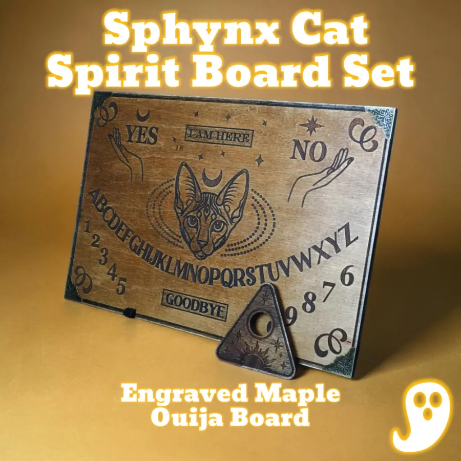 Paranormal Gift - Engraved Sphynx Cat Ouija Talking Board Set