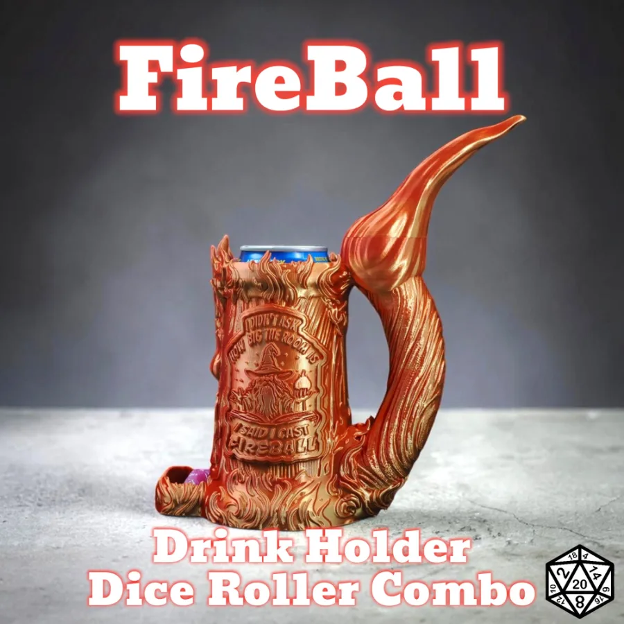 Dungeons and Dragons Gift -  Cast Fireball Can holder and Dice roller combo