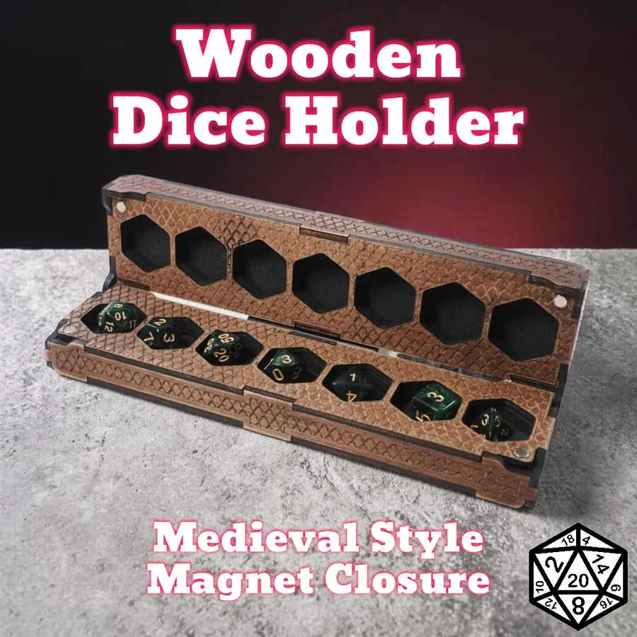 Wooden Dice Storage Box: Dragon Scale D&D