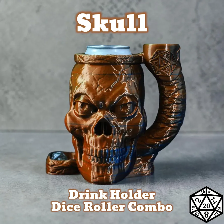 Dungeons and Dragons Gift - Zombie Skull Can Holder and Dice Roller Combo
