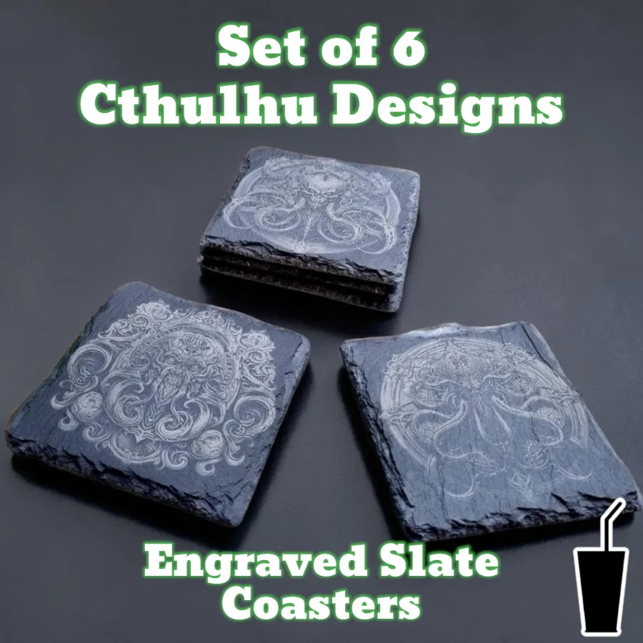 Coaster Set - Slate x 6 – Lovecraftian Horror Drinkware for Gothic Decor - Cthulhu