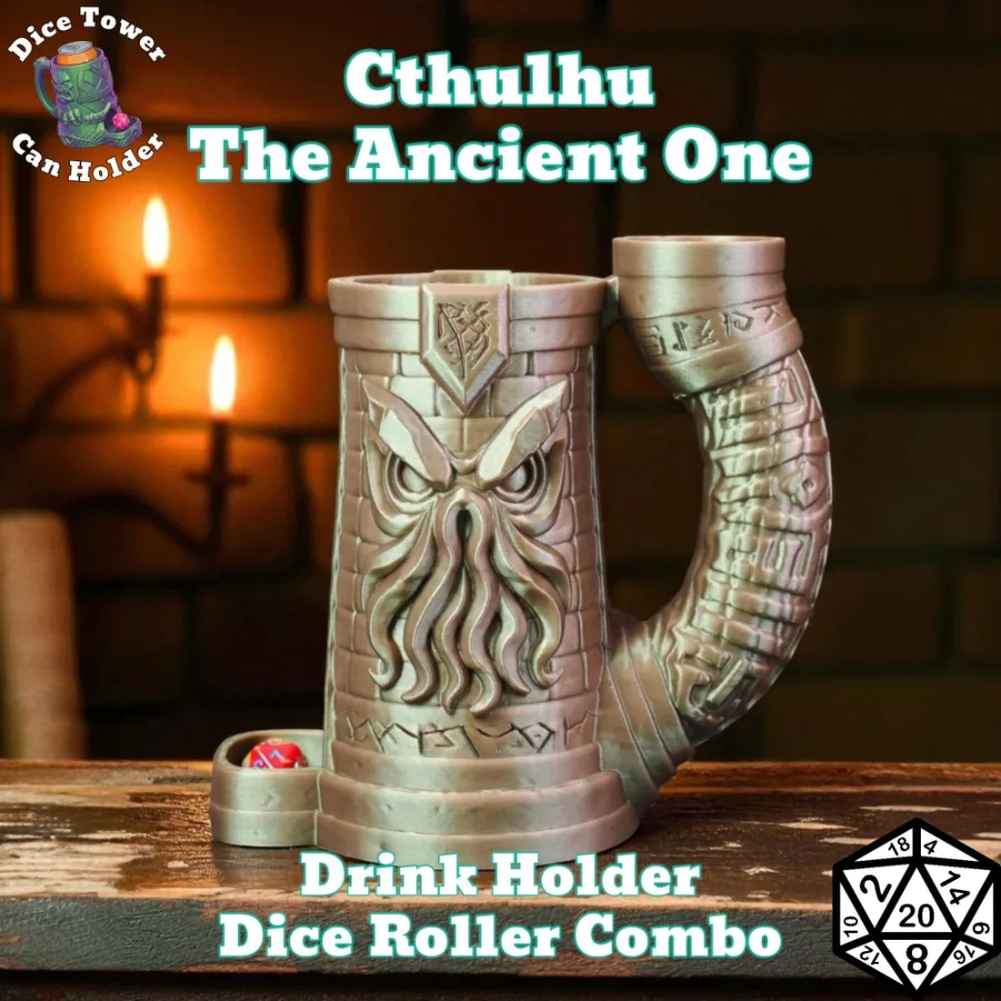 Dungeons and Dragons Gift - Cthulhu inspired Can Holder and Dice Roller Combo