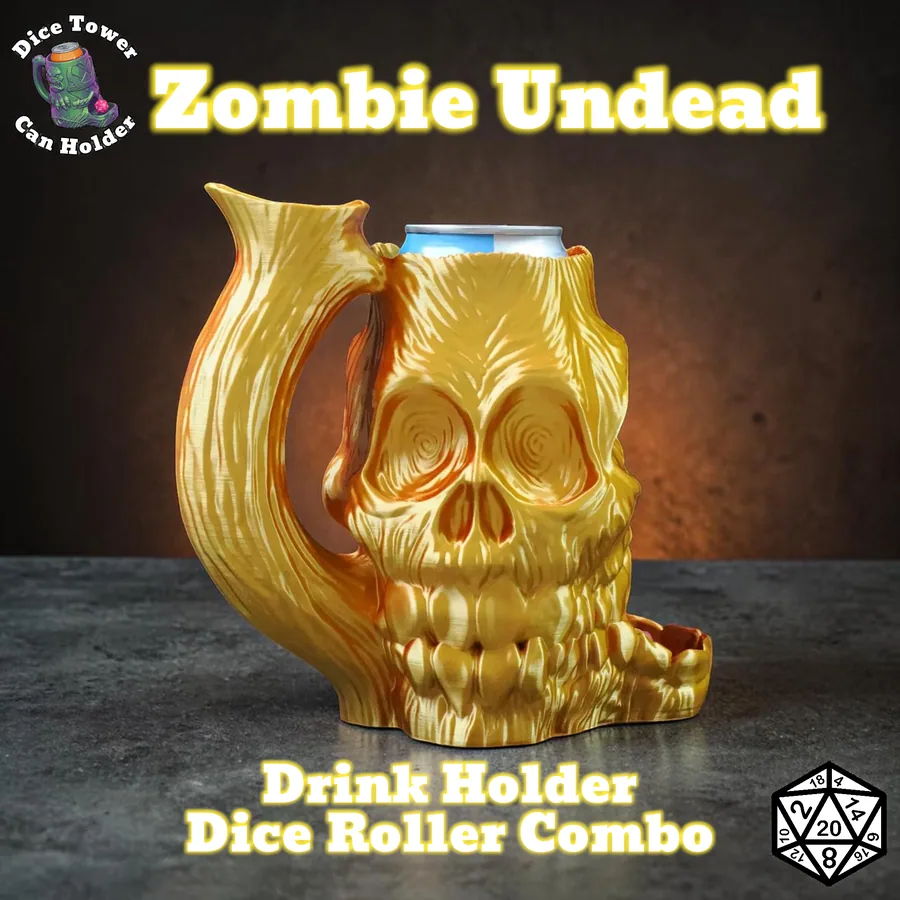 Undead zombie skull Dice roller and Can holder Combo