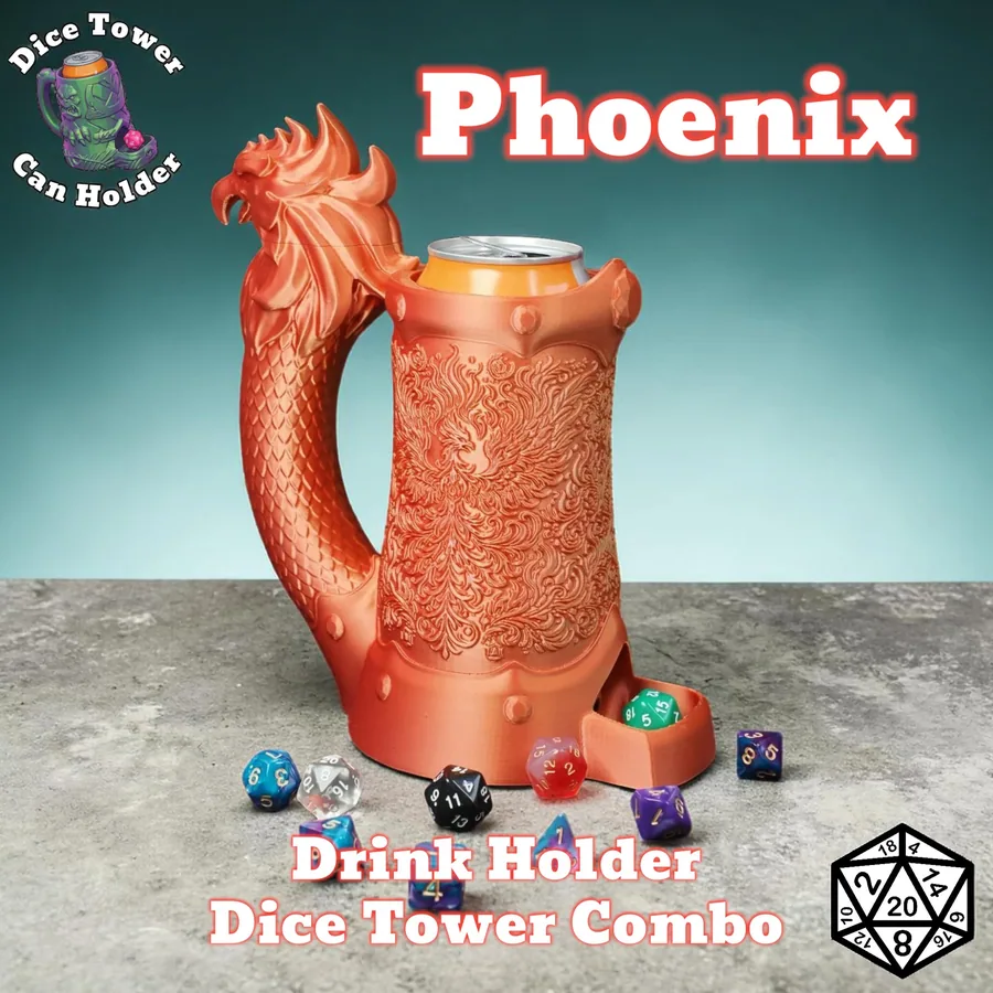 Phoenix Dice Tower Can Holder Combo - D&D RPG/TTRPG
