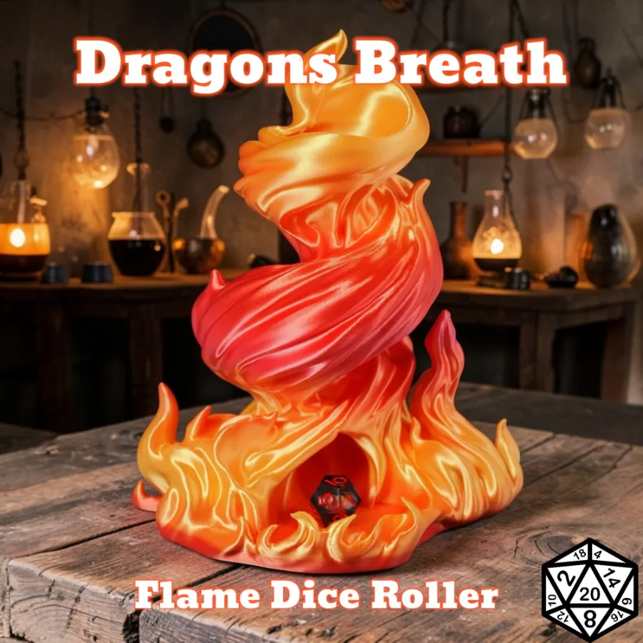 Dragon's Breath DND Dice Tower, 3D Printed Flame RPG Accessory