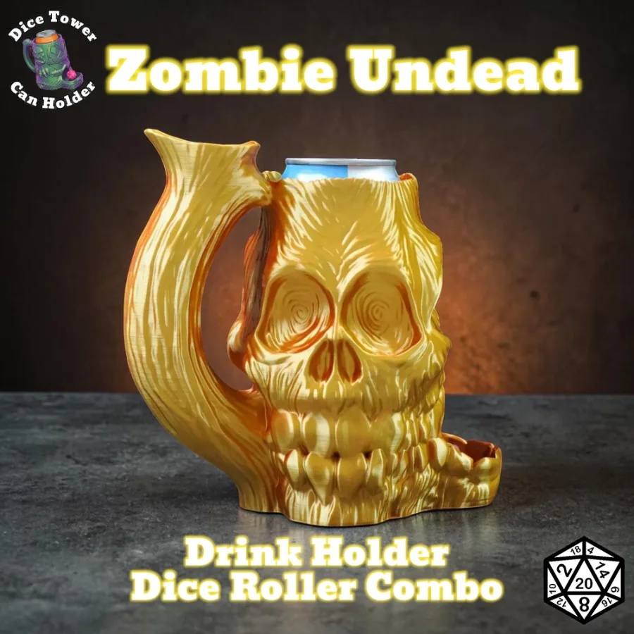 Undead zombie skull Can Holder and Dice Roller Combo - Dungeons and Dragons Gift