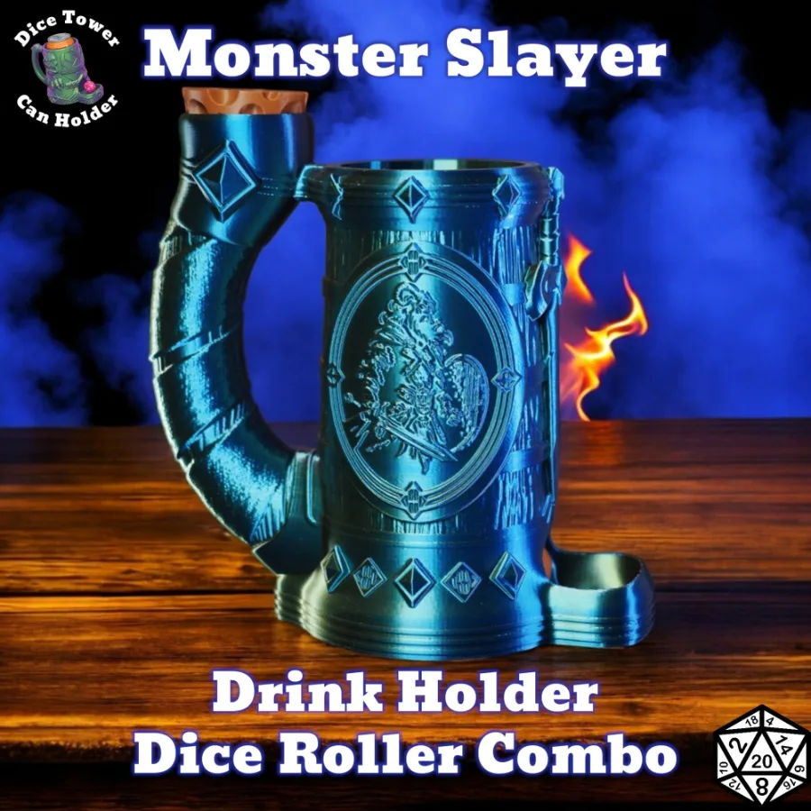 Dungeons and Dragons Gift - Monster Slayer Can Holder and Dice Roller Combo